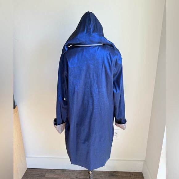 MYCRA PAC BLUE RAIN JACKET FLORAL EMBROIDERY GREY HEART LINING SIZE 3 XL - Picture 3 of 8